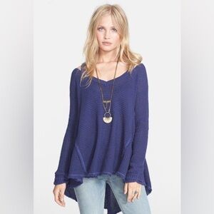 Free People Deep Blue V-Neck Sweater